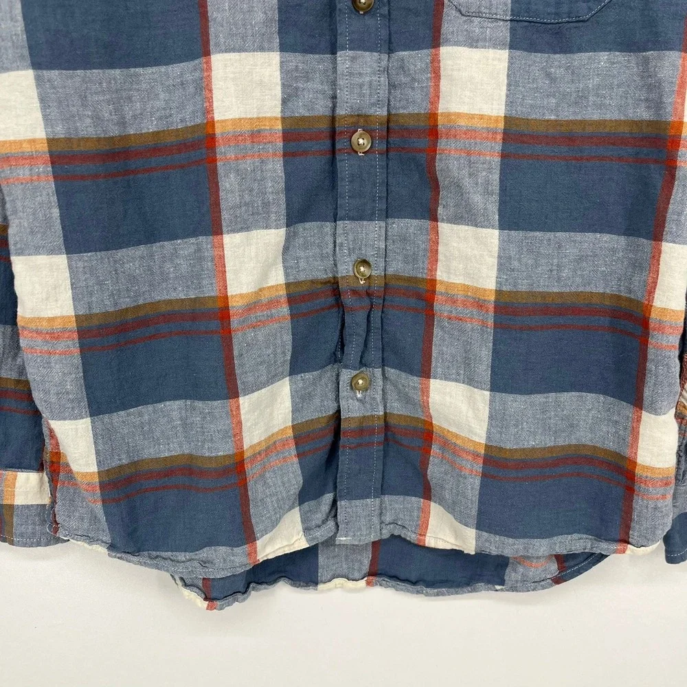 Pendleton Mens Blue Orange Plaid Linen Rayon Button‎ Down Shirt Size M
